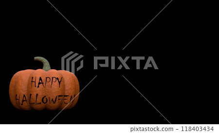Halloween pumpkin with text Happy Halloween on black background space for text 118403434