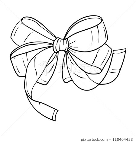 Vector bow for a birthday party. Linear drawing in black and white for the icon festival. A design sketch made by hand on a white isolated background 118404438