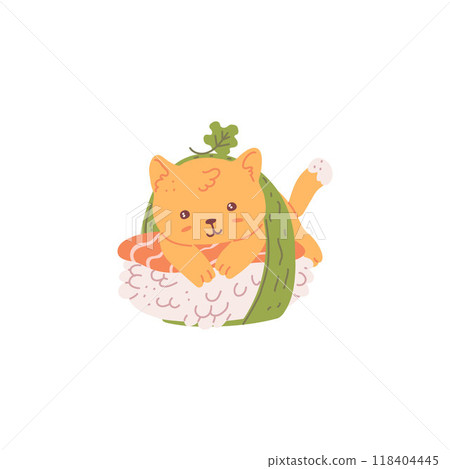 Cute cat food. Japanese sushi. 118404445