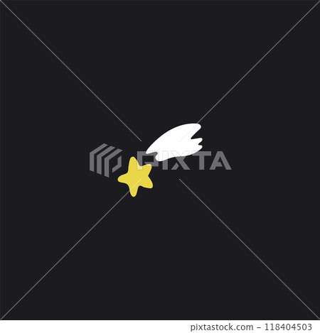A yellow star with a white tail on a black background for a children's space theme. 118404503