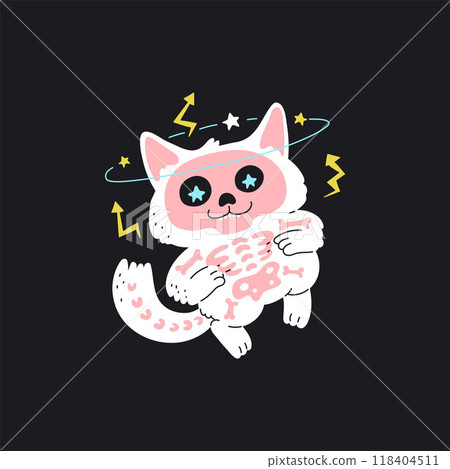 Cute white fluffy kitten flies in space. Ghost cat. Halloween. Cute white fluffy kitten flies in space. Ghost cat. Halloween. 118404511