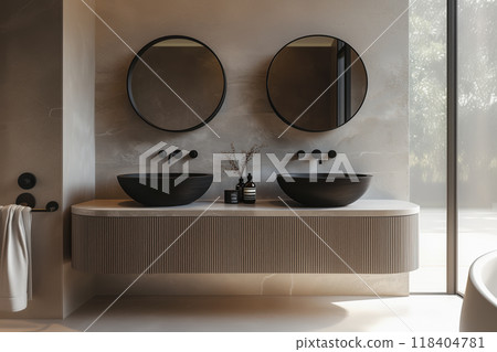 Luxury Bathroom Interior with Modern Double Sinks Luxury Bathroom Interior with Modern Double Sinks 118404781