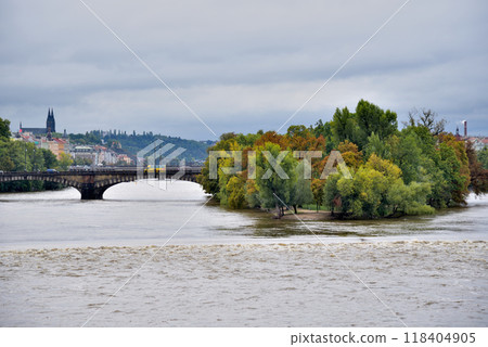 High water levelHigh water levels on Vltava, after storm Boris caused torrential floods in Europe, in Pragues on Vltava, after storm Boris caused torrential floods in Europe, in Prague, Czech Republic 118404905