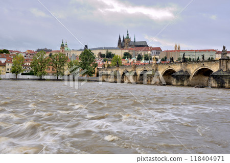 High water levels on Vltava river after storm Boris caused torrential rains and floods in Central and Eastern Europe, in Prague, Czech Republic 118404971