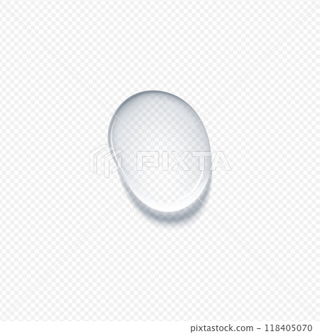 Realistic transparent water drop, vector volume rounded aqua droplet, glossy gel bubble, 3D glass liquid overlay effect 118405070