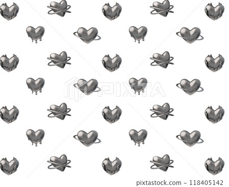 3D glossy chrome heart shapes with ring, burning flame in Y2K style vector pattern, volume silver melting love symbol 3D glossy chrome heart shapes with ring, burning flame in Y2K style vector pattern, volume silver melting love symbol 118405142