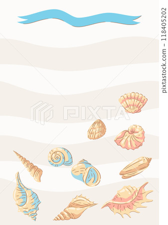 Background with seashells. Tropical underwater mollusk shells illustration. Background with seashells. Tropical underwater mollusk shells illustration. 118405202