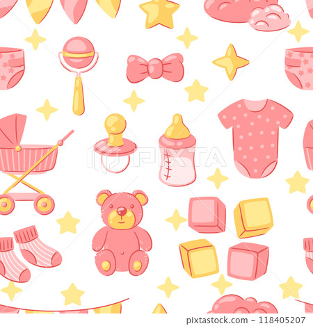 Baby shower pattern. New born baby boy Happy Birthday Baby shower pattern. New born baby boy Happy Birthday 118405207