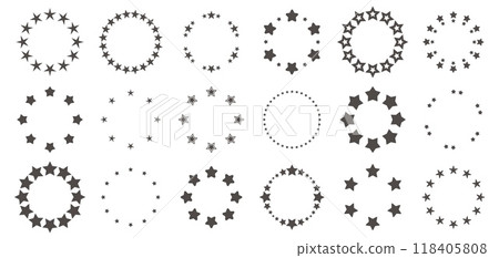 Stars in circle. Award rating badge simple modern retro style, decorative simple black and white shapes for different design. Vector isolated set Stars in circle. Award rating badge simple modern retro style, decorative simple black and white shapes for different design. Vector isolated set 118405808