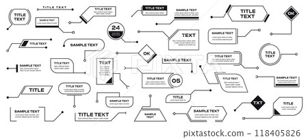 Callout messages. Futuristic digital banner with text and arrow, infographic callout menu elements and content presentation. Vector infographic template set. Frame for titles, text boxes with control 118405826