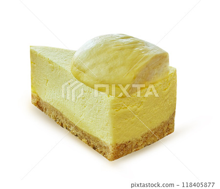 fresh durian on Durian cake  isolated on white background. 118405877