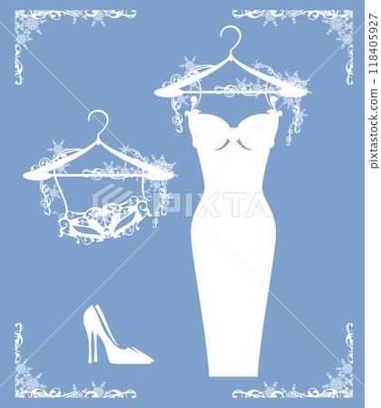 winter season celebration party dress, shoes and masqueradel mask vector design elements 118405927