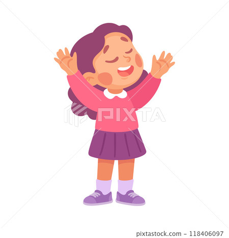 Girl Character Talking to Somebody with Gesture Vector Illustration Girl Character Talking to Somebody with Gesture Vector Illustration 118406097