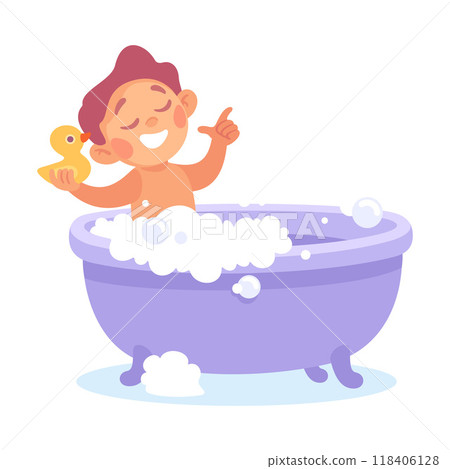 Boy Character in Bathroom Bathing in Bathtub Enjoy Morning Routine Vector Illustration Boy Character in Bathroom Bathing in Bathtub Enjoy Morning Routine Vector Illustration 118406128
