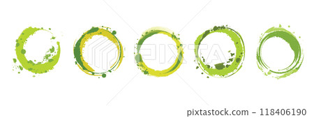 Green ink blob circle set, watercolor spot ring grunge vector abstract splash stain collection. Green ink blob circle set, watercolor spot ring grunge vector abstract splash stain collection. 118406190
