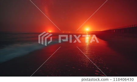 Abstract background with vibrant colors sunset and reflected light on calm waters. Generative AI 118406430