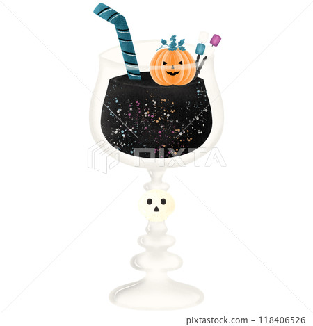 Halloween drink hand drawn with pumpkin and marshmallow Halloween drink hand drawn with pumpkin and marshmallow 118406526