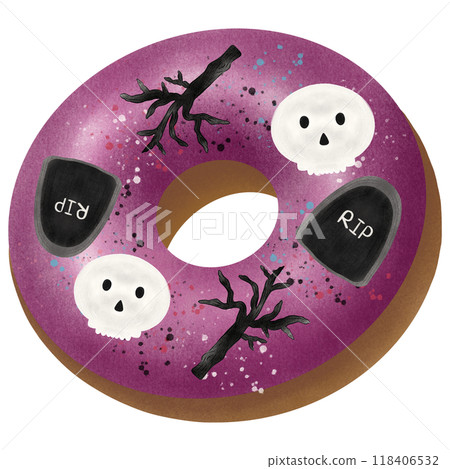 Halloween donut hand drawn with tree, grave and skull Halloween donut hand drawn with tree, grave and skull 118406532