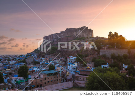 view of mehrangarh fort located in Jodhpur, the blue city, Rajasthan, India 118406597