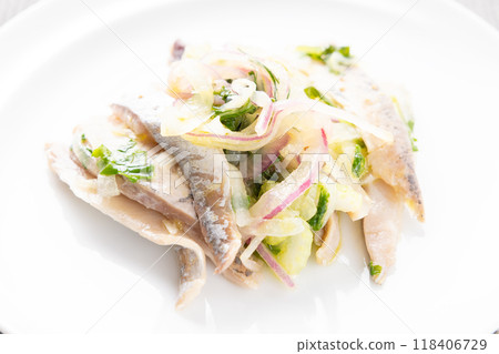 Delicious horse mackerel and aromatic vegetable marinade Delicious horse mackerel and aromatic vegetable marinade 118406729