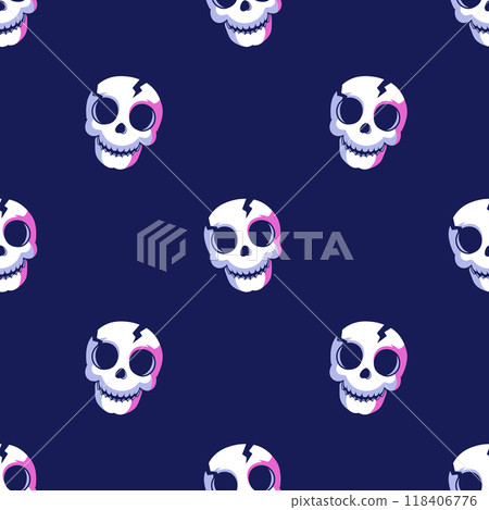 Seamless pattern with cute skulls. Festive background for Halloween. Repeat print for fabric, wrapping paper, textile Seamless pattern with cute skulls. Festive background for Halloween. Repeat print for fabric, wrapping paper, textile 118406776