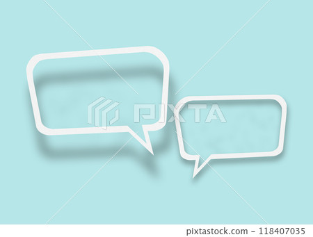 Empty transparent balloon paper speech bubble shape against light blue background. 118407035