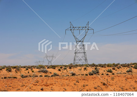 High-voltage power transmission tower at the starting point of Upper Antelope Canyon sightseeing 118407064
