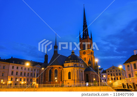Riddarholm Church at night, Stockholm, Sweden 118407590