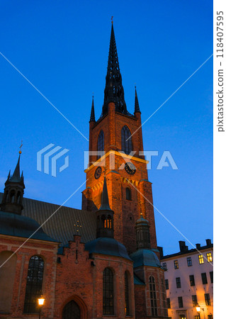 Riddarholm Church at night, Stockholm, Sweden Riddarholm Church at night, Stockholm, Sweden 118407595