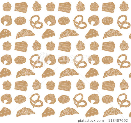 Vector seamless pattern of bakery pies 118407692