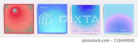 Set of vibrant holiday gradient posters for festive events or winter branding. Soft pastel colors and modern gradient hues. 118408095