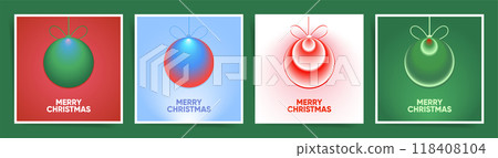 Set of minimalist Christmas posters featuring colorful Christmas ornaments with gradient effects.  118408104