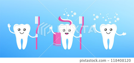 Funny cute smile and sad teeth characters. Dental health. Funny cute smile and sad teeth characters. Dental health. 118408120