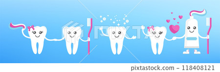 Funny cute smile and sad teeth characters. Dental health. Funny cute smile and sad teeth characters. Dental health. 118408121