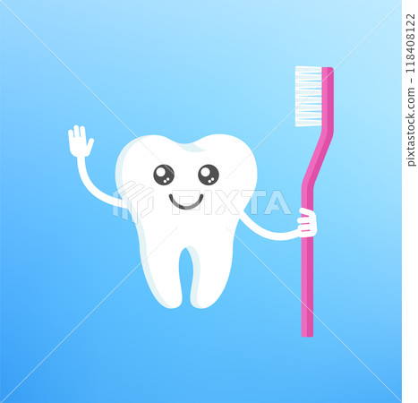 Cute happy smiling tooth. Oral health and hygiene. Cute happy smiling tooth. Oral health and hygiene. 118408122