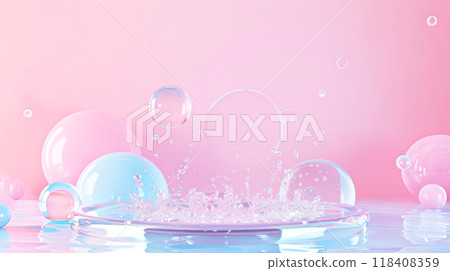 Surreal pastel bubbles and water splash creating dreamy atmosphere 118408359