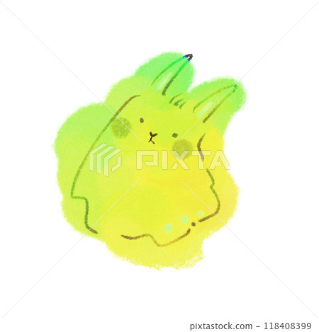 綠色七彩兔鬼水彩風格插畫素材 118408399