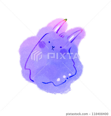 紫色七彩兔鬼水彩風格插畫素材 118408400