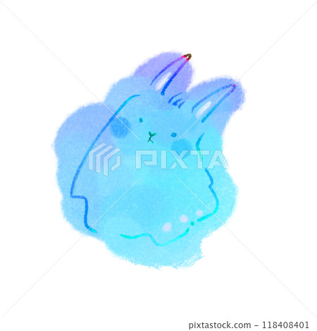 藍色七彩兔鬼水彩風格插畫素材 118408401