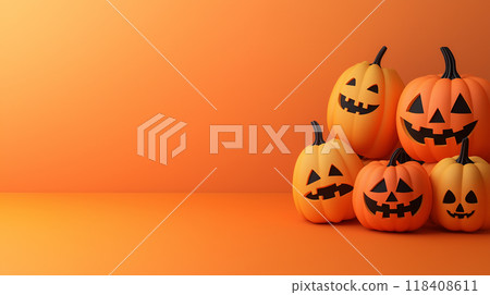 Simple material with orange background and ghost pumpkin Simple material with orange background and ghost pumpkin 118408611