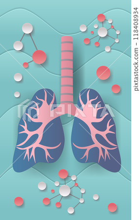 Human lungs with molecular structures anatomy medical concept blue pink background paper cut style 118408934