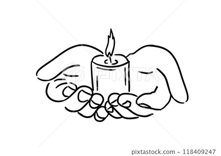 Candle in hands prayer. a religious symbol of faith in God. hand drawn. Not AI, Vector illustration Candle in hands prayer. a religious symbol of faith in God. hand drawn. Not AI, Vector illustration 118409247