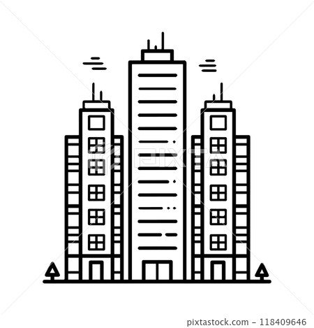 building icon or modern line symbol. Vector line art and icon design with bold outline. Black and white Pixel Perfect minimalistic symbol isolated white background. Silhouette simple thin sign 118409646