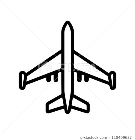 plane icon or modern line symbol. Vector line art and icon design with bold outline. Black and white Pixel Perfect minimalistic symbol isolated white background. Silhouette simple thin sign plane icon or modern line symbol. Vector line art and icon design with bold outline. Black and white Pixel Perfect minimalistic symbol isolated white background. Silhouette simple thin sign 118409682