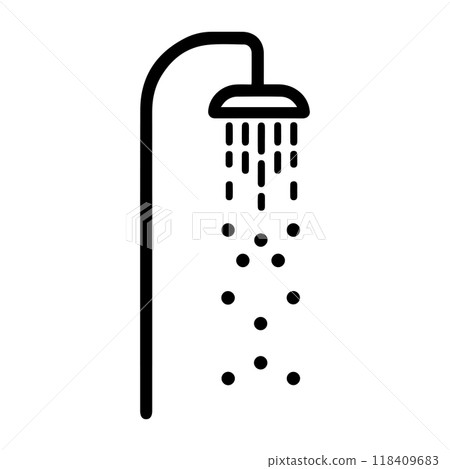 shower icon or modern line symbol. Vector line art and icon design with bold outline. Black and white Pixel Perfect minimalistic symbol isolated white background. Silhouette simple thin sign 118409683
