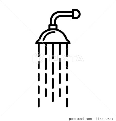 shower icon or modern line symbol. Vector line art and icon design with bold outline. Black and white Pixel Perfect minimalistic symbol isolated white background. Silhouette simple thin sign shower icon or modern line symbol. Vector line art and icon design with bold outline. Black and white Pixel Perfect minimalistic symbol isolated white background. Silhouette simple thin sign 118409684