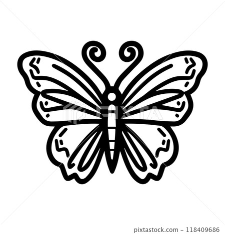 butterfly icon or modern line symbol. Vector line art and icon design with bold outline. Black and white Pixel Perfect minimalistic symbol isolated white background. Silhouette simple thin sign 118409686