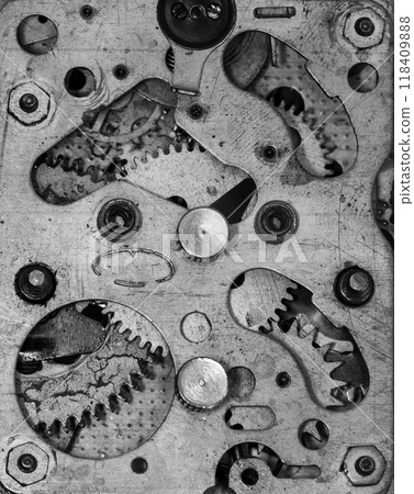old clockwork, metal gears close up 118409888