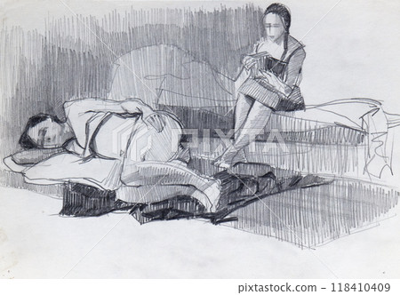 pencil drawing illustration, portrait, sketch 118410409