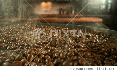 Roasted coffee beans heap. 118410583